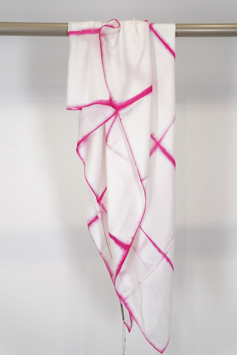 silk twill woven scarf pink white check
