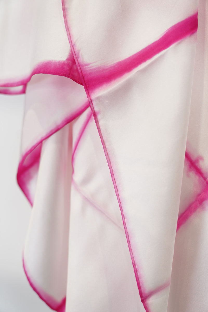 silk twill woven scarf pink white check