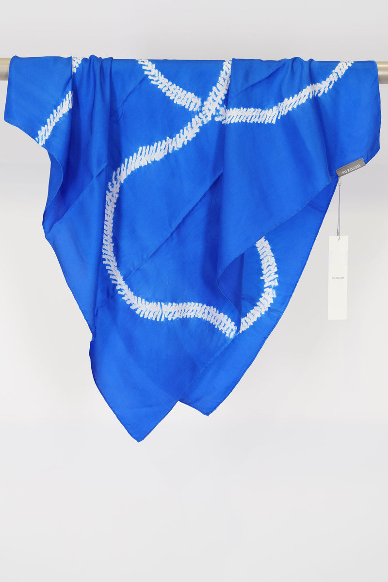 silk twill woven scarf royal blue white rope