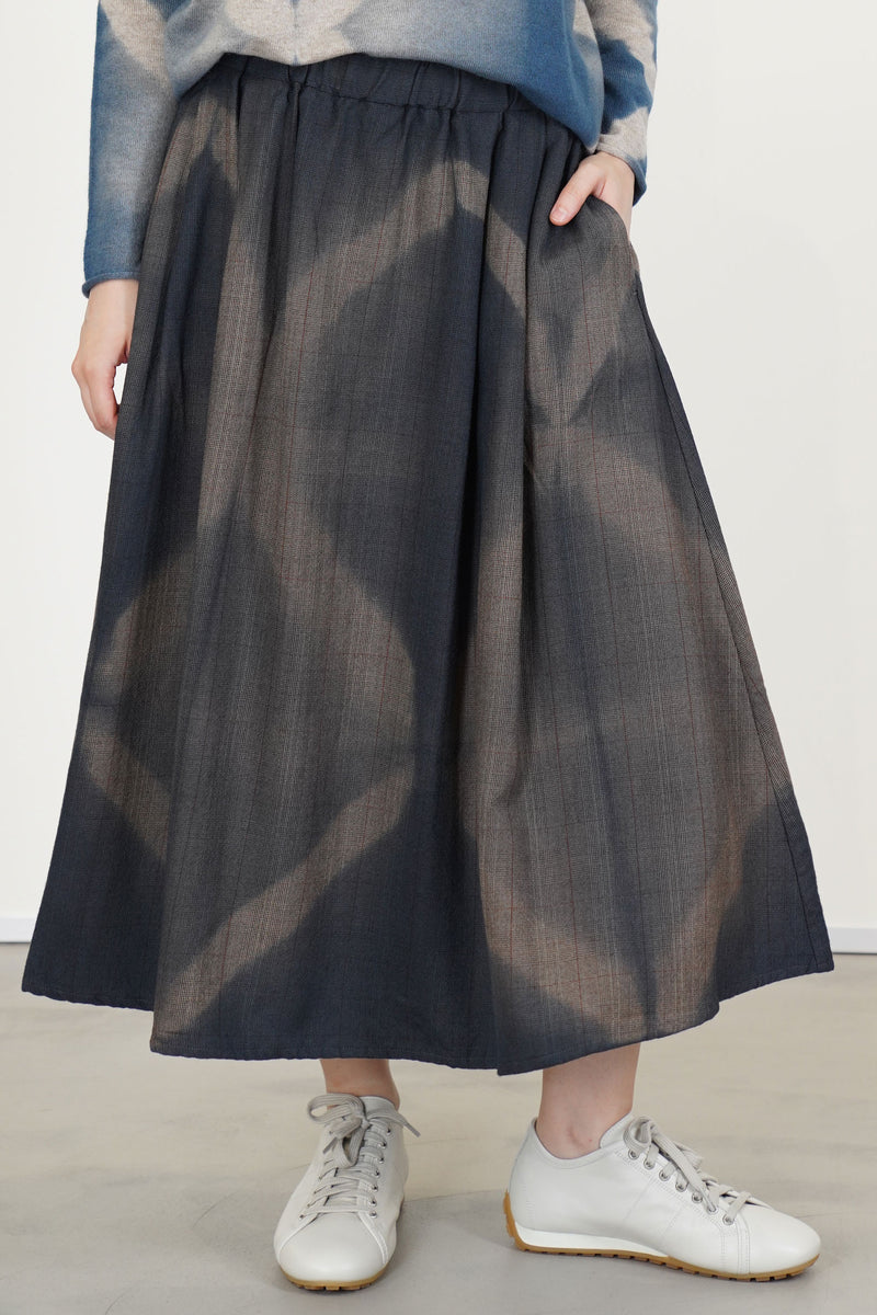 wool glen check pleated skirt dark blue brown