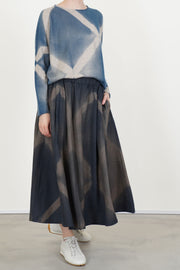 wool glen check pleated skirt dark blue brown