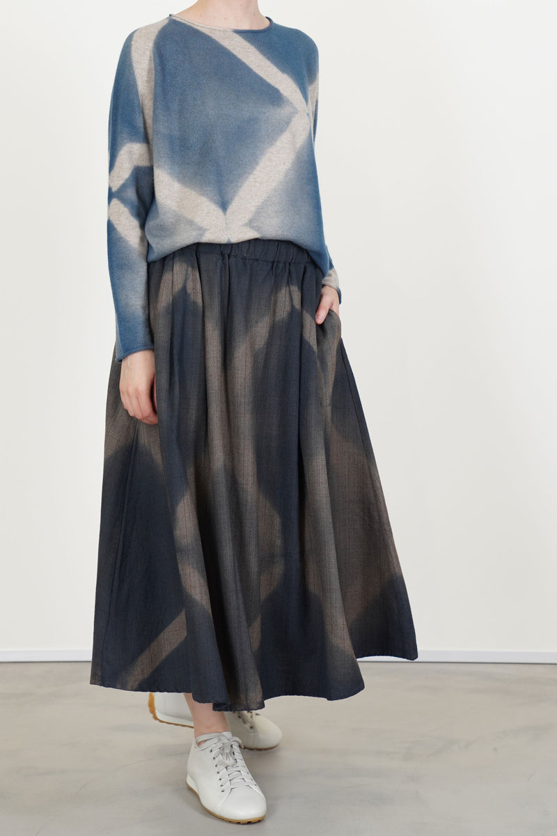 wool glen check pleated skirt dark blue brown
