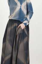 wool glen check pleated skirt dark blue brown