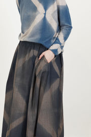 wool glen check pleated skirt dark blue brown