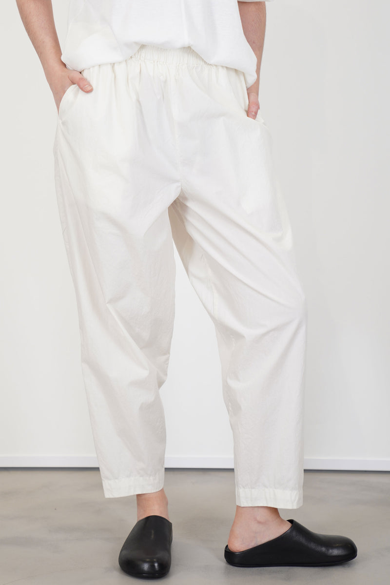 front view of toogood acrobat trousers poplin yoghurt relaxed style and structural design