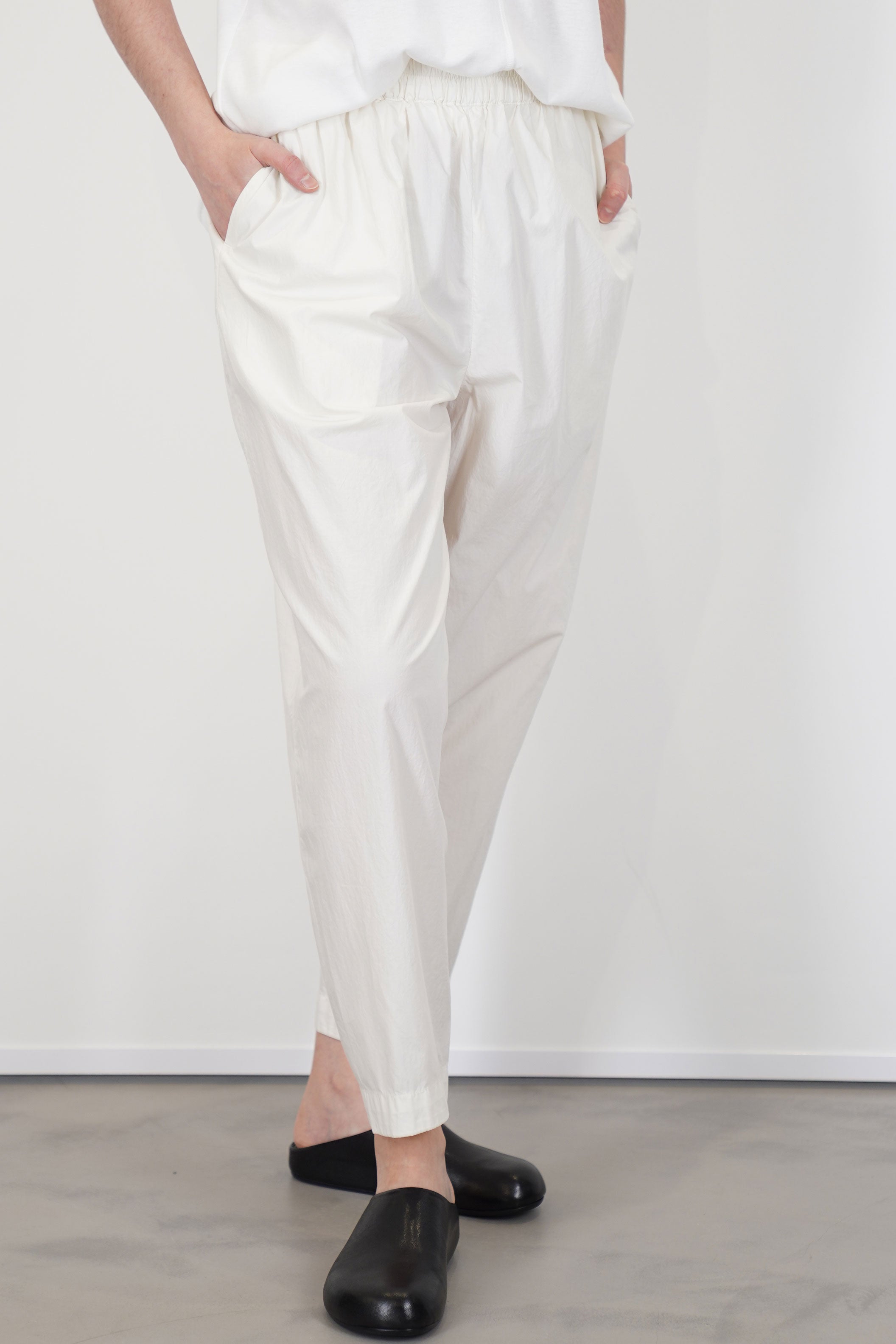 front view of toogood acrobat trousers poplin yoghurt soft and lightweight design