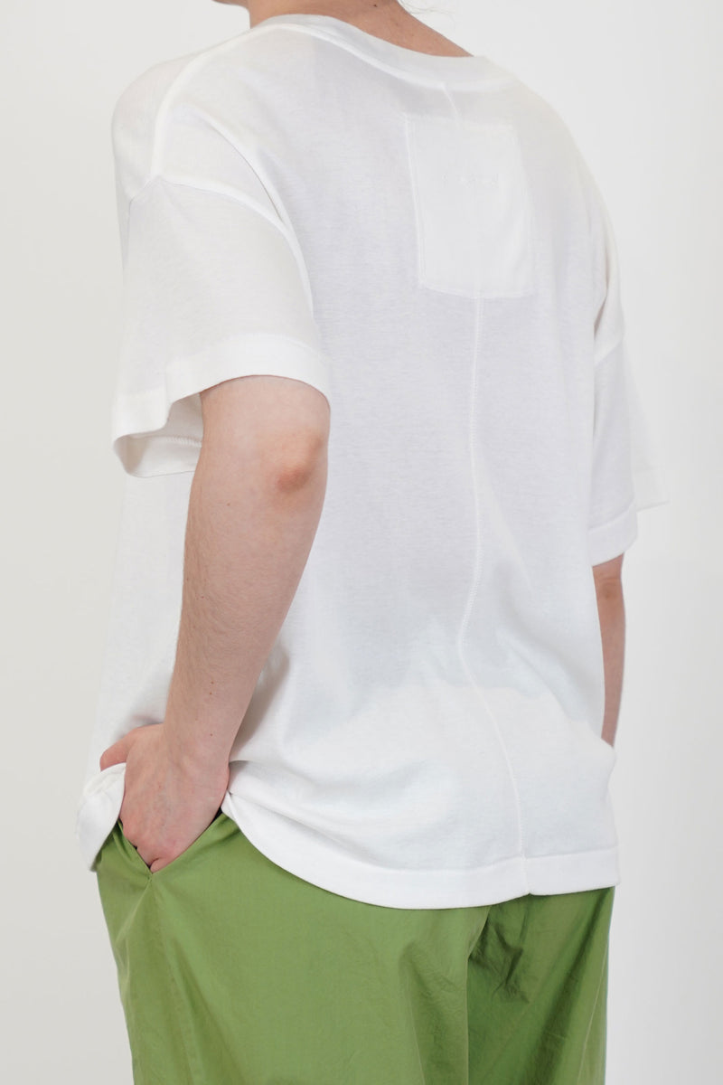 back view of toogood fencer t-shirt chalk back center seam and relaxed minimalist style