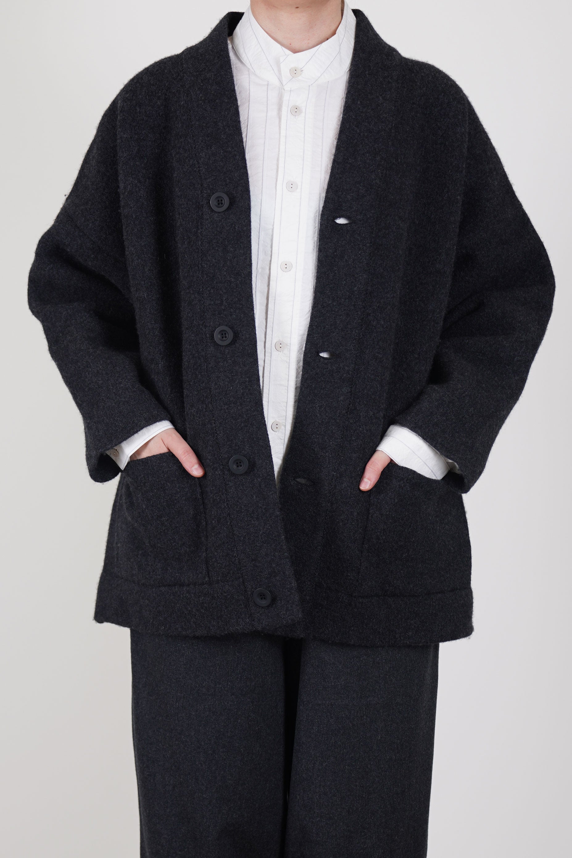 librarian cardigan felted wool charcoal