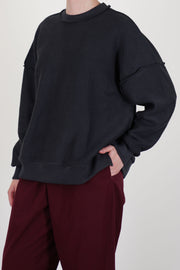 side view of toogood mechanic jumper charcoal deliberately exposed stitching