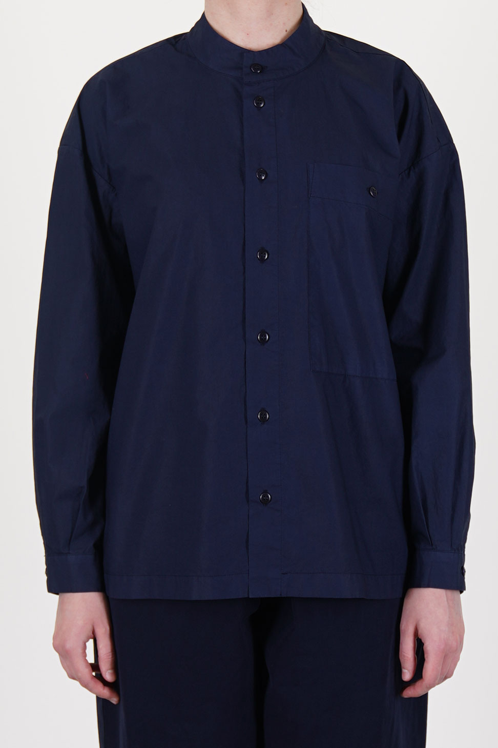 toogood physician shirt ink is made from lightweight poplin cotton and features a band collar, button-front closure