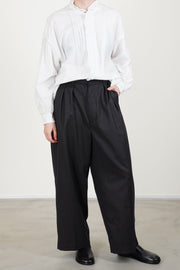 pin tuck ruffle shirt cotton silk smoke white