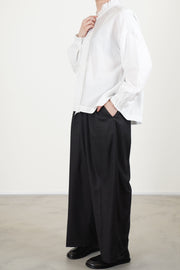 pin tuck ruffle shirt cotton silk smoke white