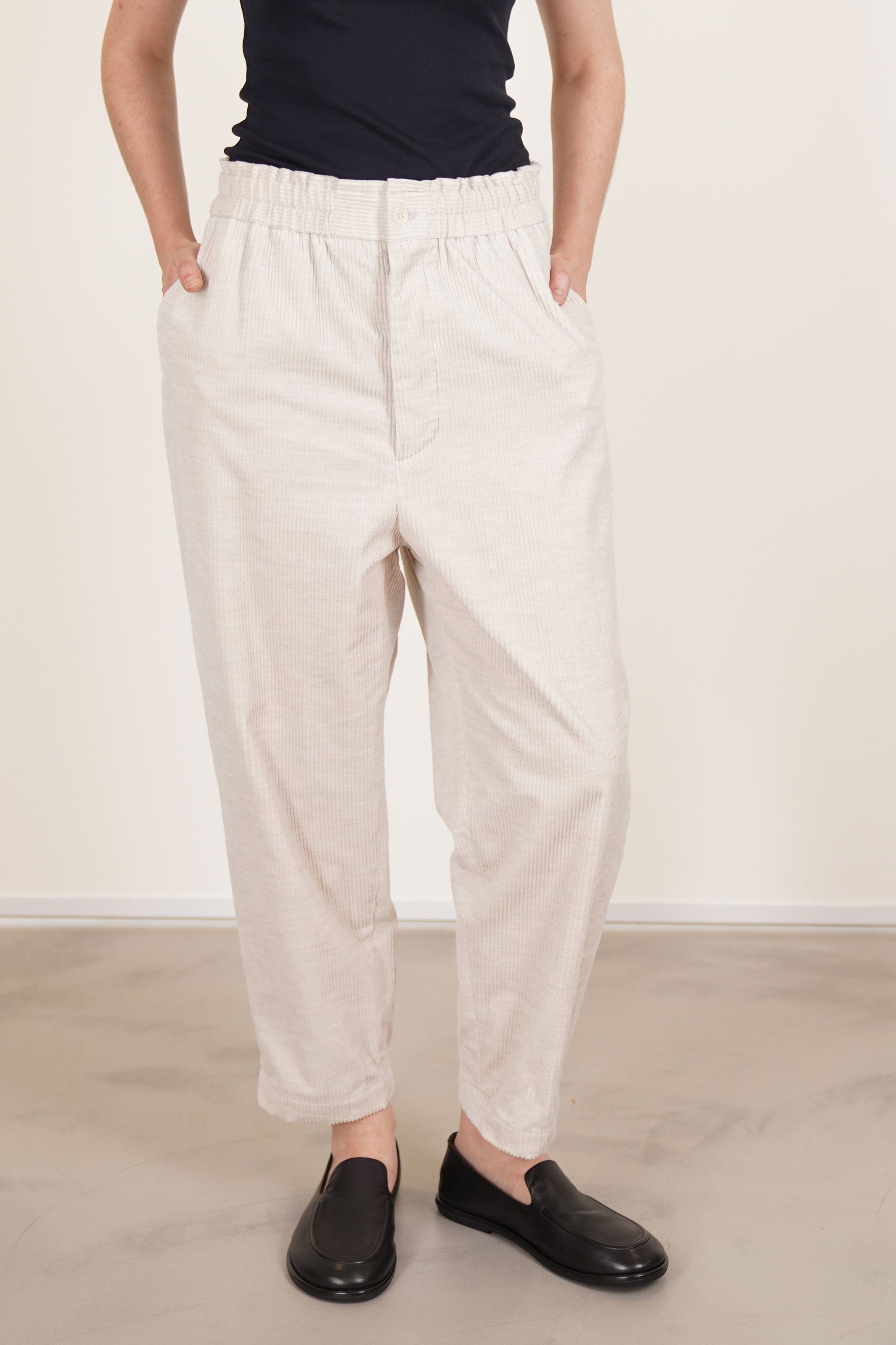 pegtop easy pants corduroy heather oatmeal tm43rp04