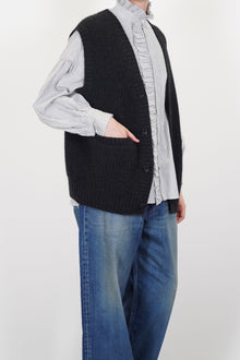 rib stitch cardigan vest cashmere charcoal vm43xk02