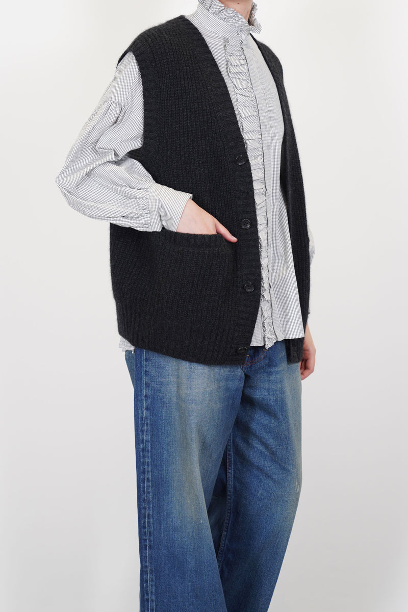 rib stitch cardigan vest cashmere charcoal vm43xk02