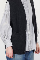 rib stitch cardigan vest cashmere charcoal vm43xk02