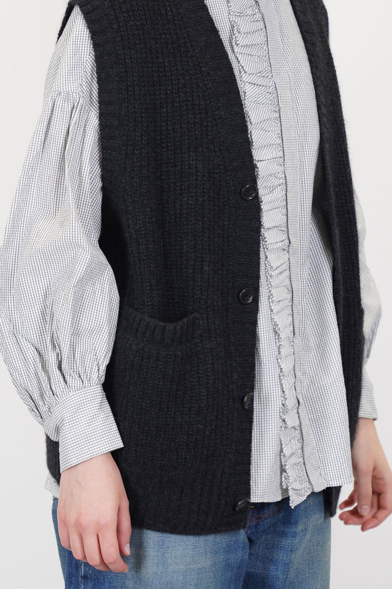 rib stitch cardigan vest cashmere charcoal vm43xk02