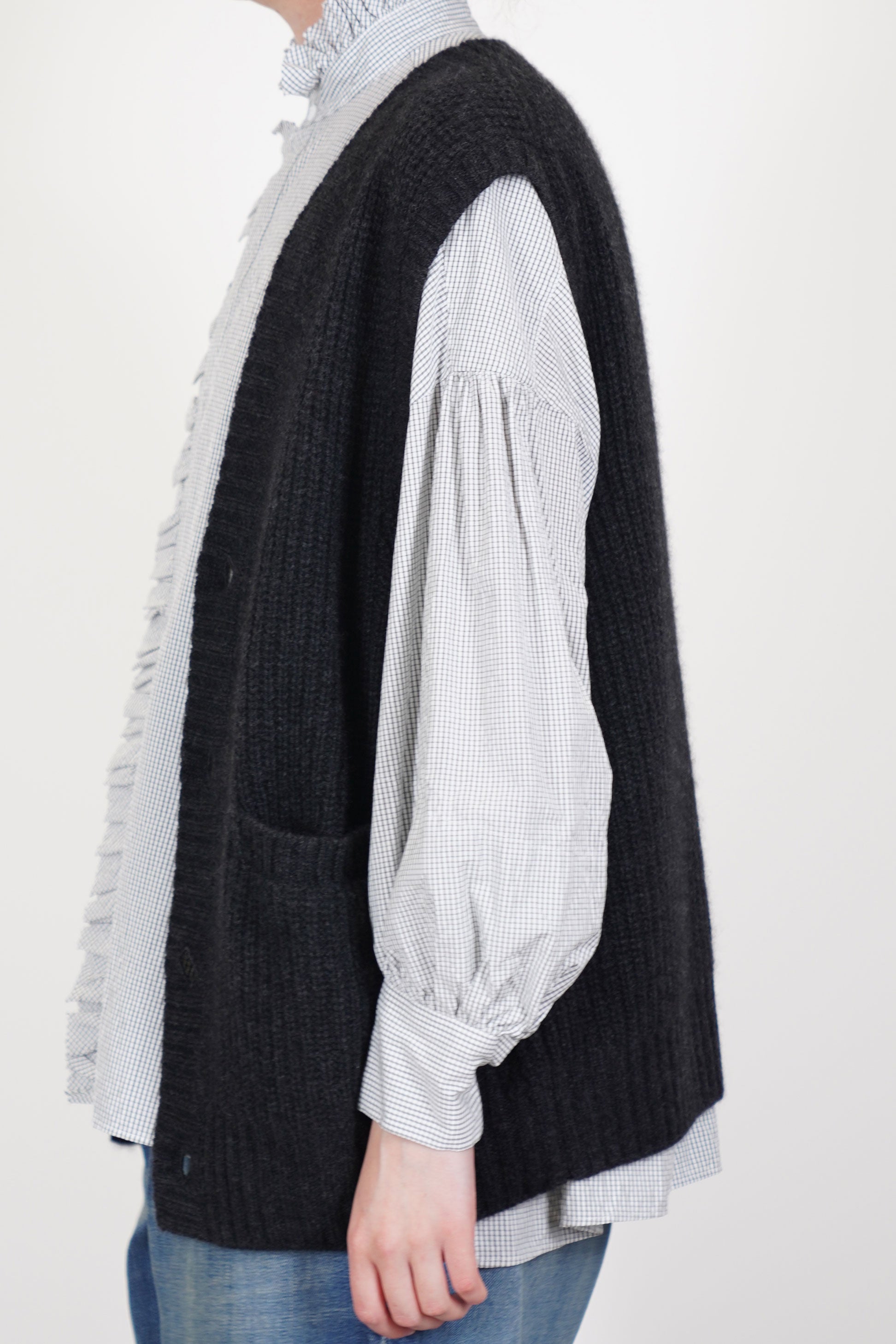 rib stitch cardigan vest cashmere charcoal vm43xk02