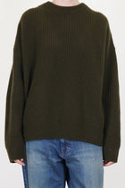 rib stitch big pullover cashmere olive brown vm43xk03