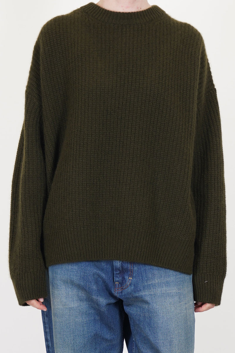 rib stitch big pullover cashmere olive brown vm43xk03
