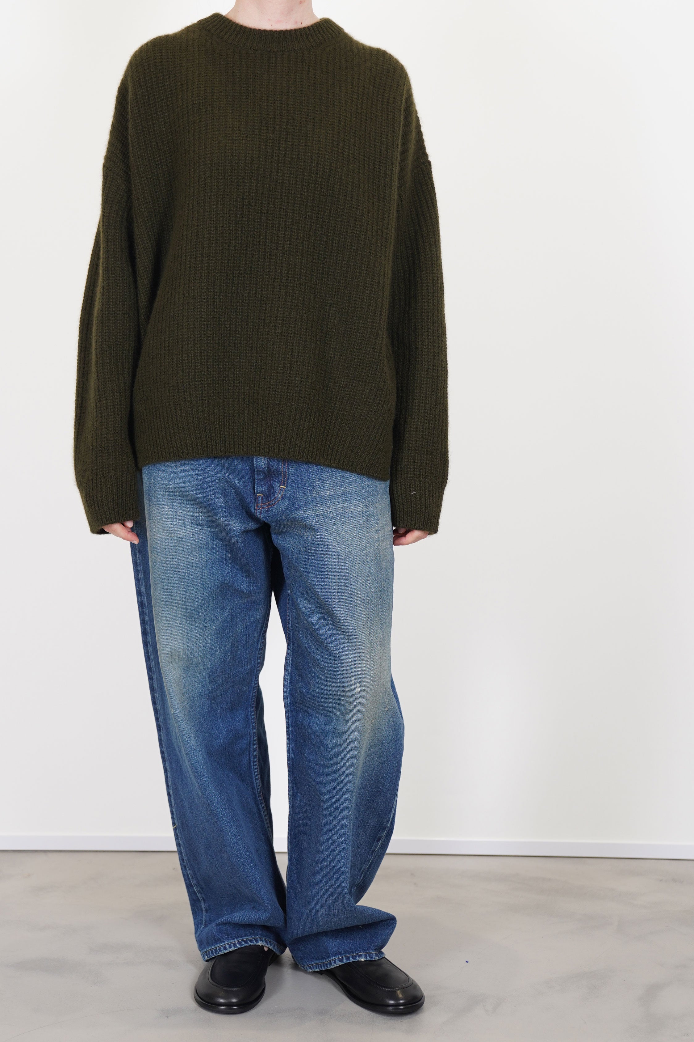 rib stitch big pullover cashmere olive brown vm43xk03