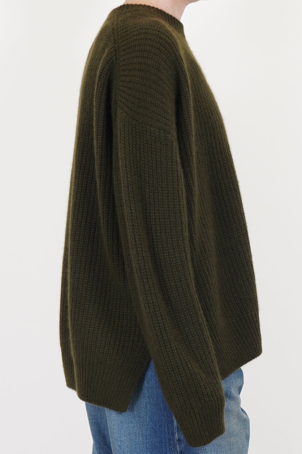 rib stitch big pullover cashmere olive brown vm43xk03