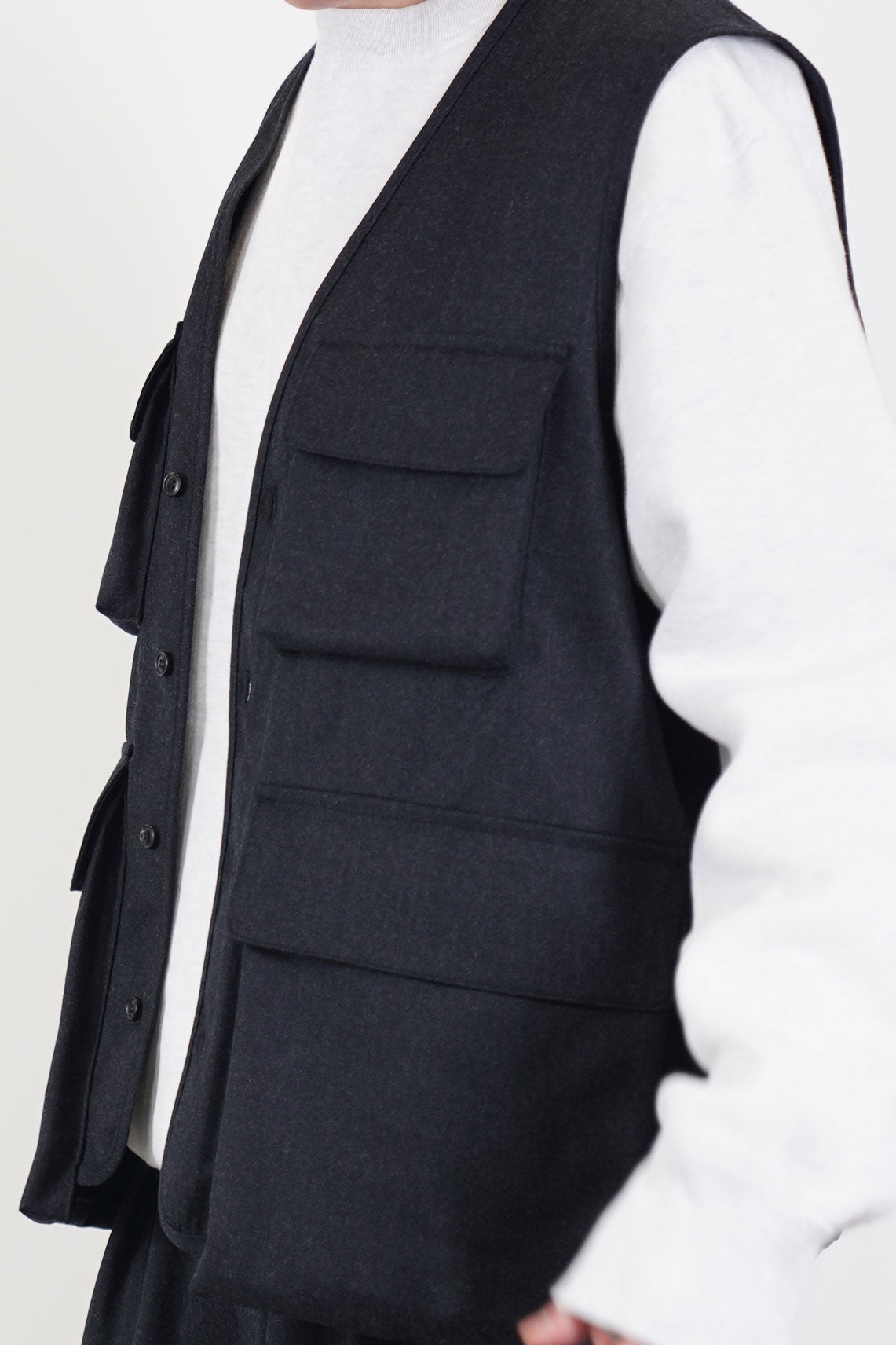 hunting utility long vest wool charcoal ym43kv02