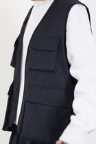 hunting utility long vest wool charcoal ym43kv02