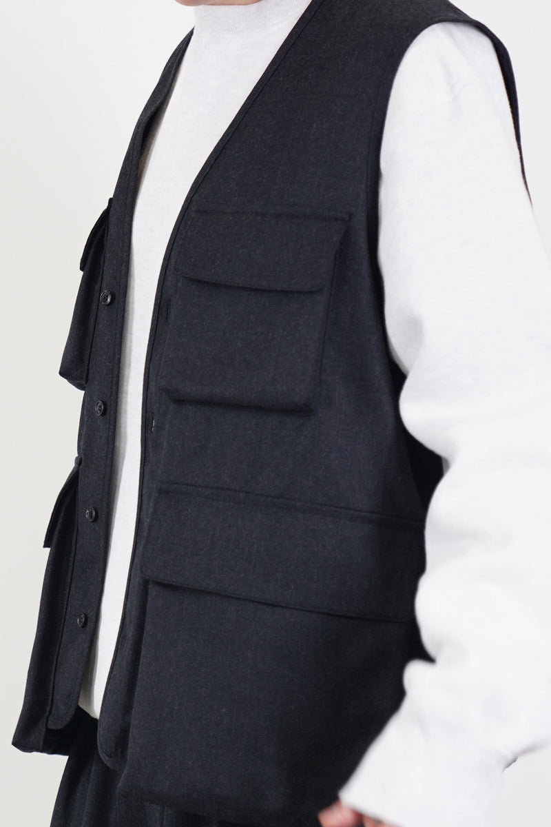 hunting utility long vest wool charcoal ym43kv02