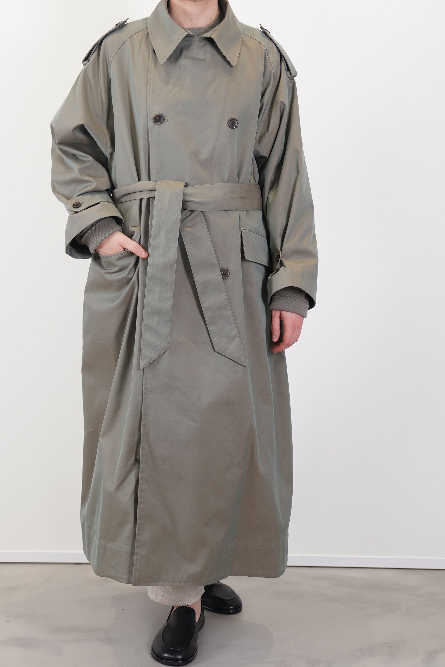 trench maxi coat olive ym43nc01
