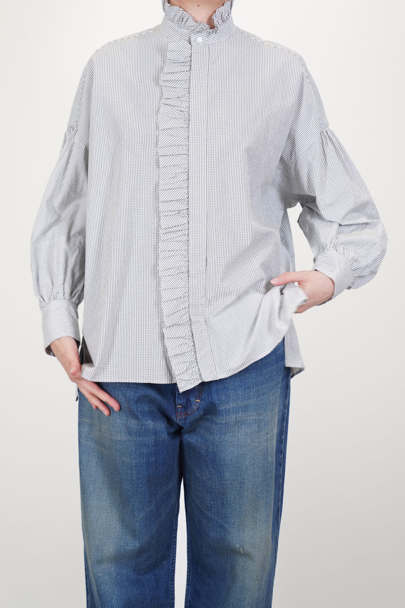 band collar ruffle shirt white grey ym43ps02