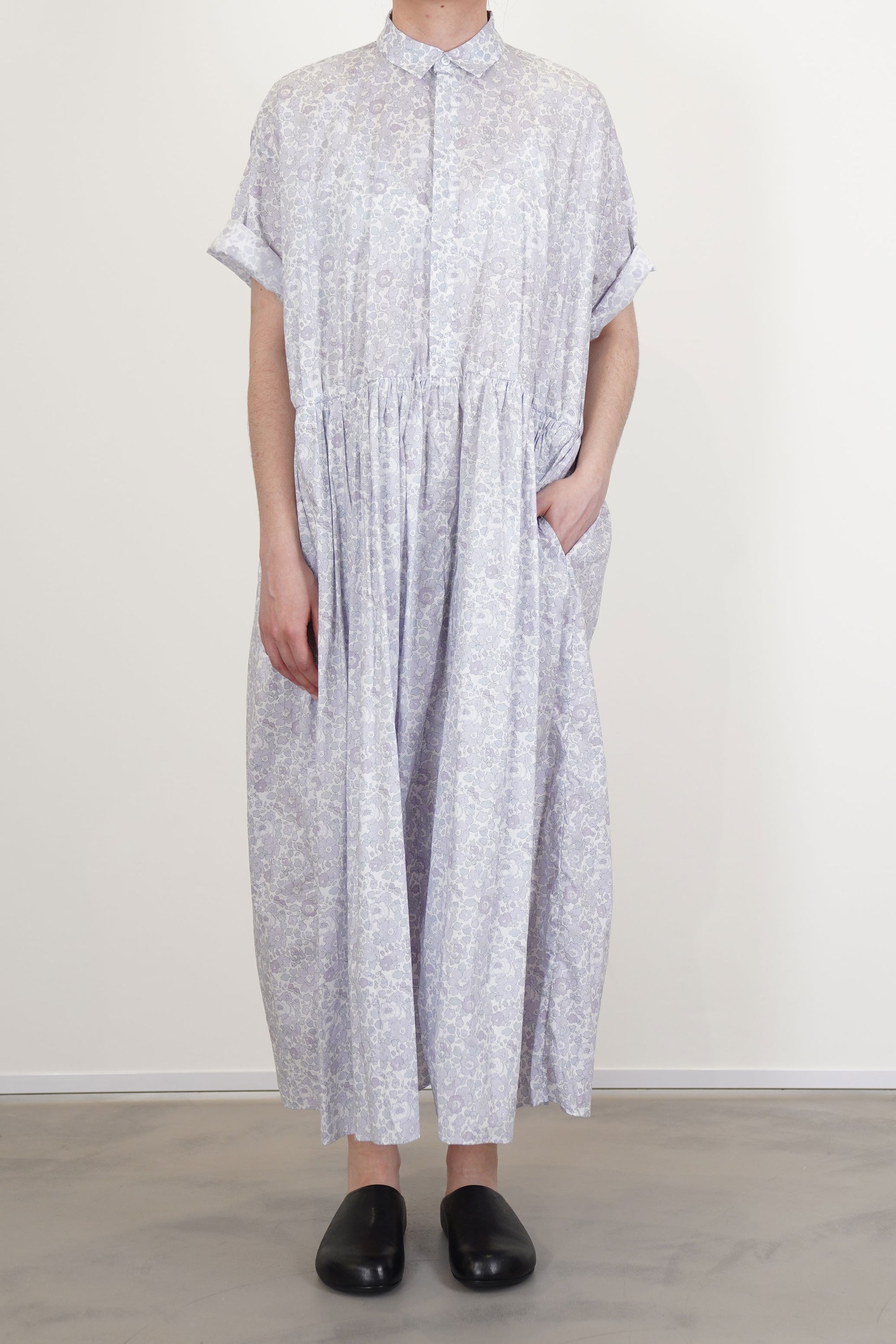 classic gathered dress smoke lilac