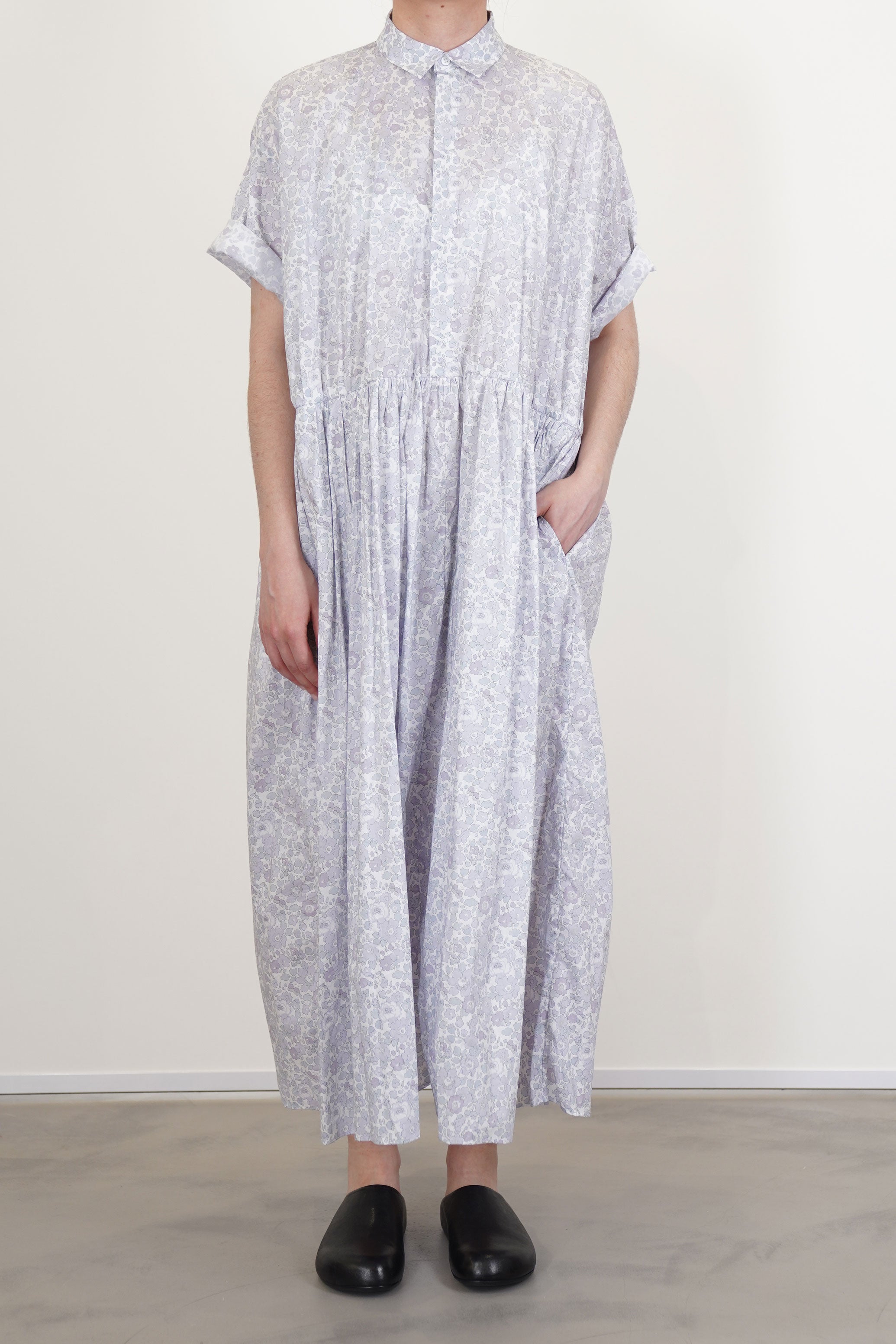 classic gathered dress smoke lilac