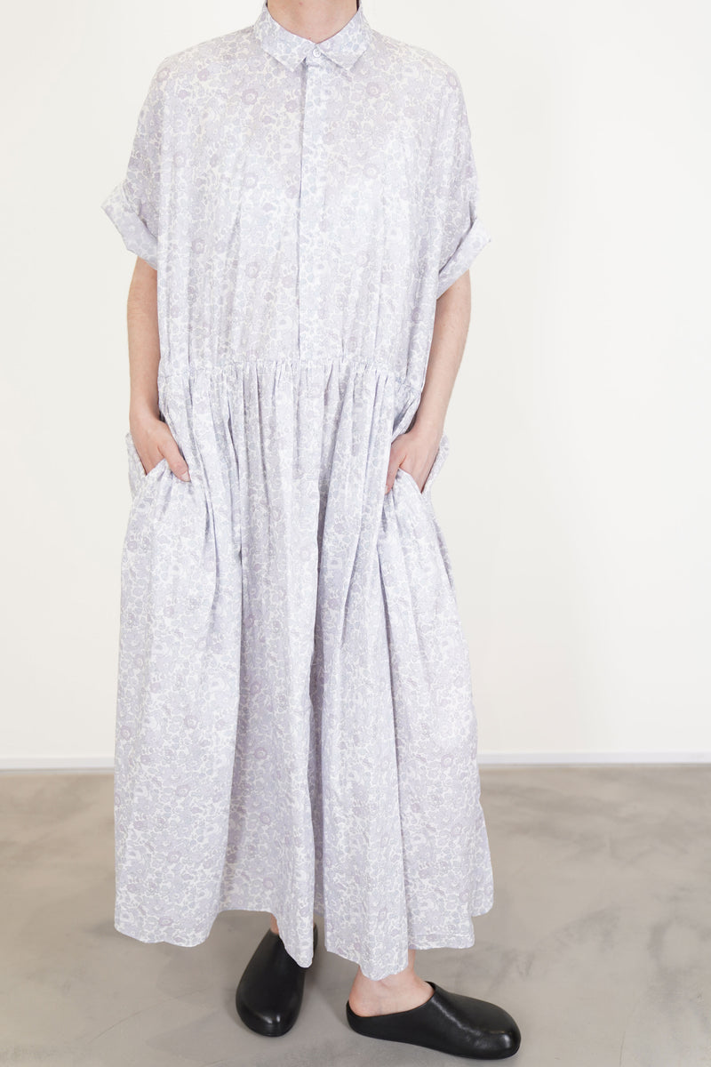 classic gathered dress smoke lilac