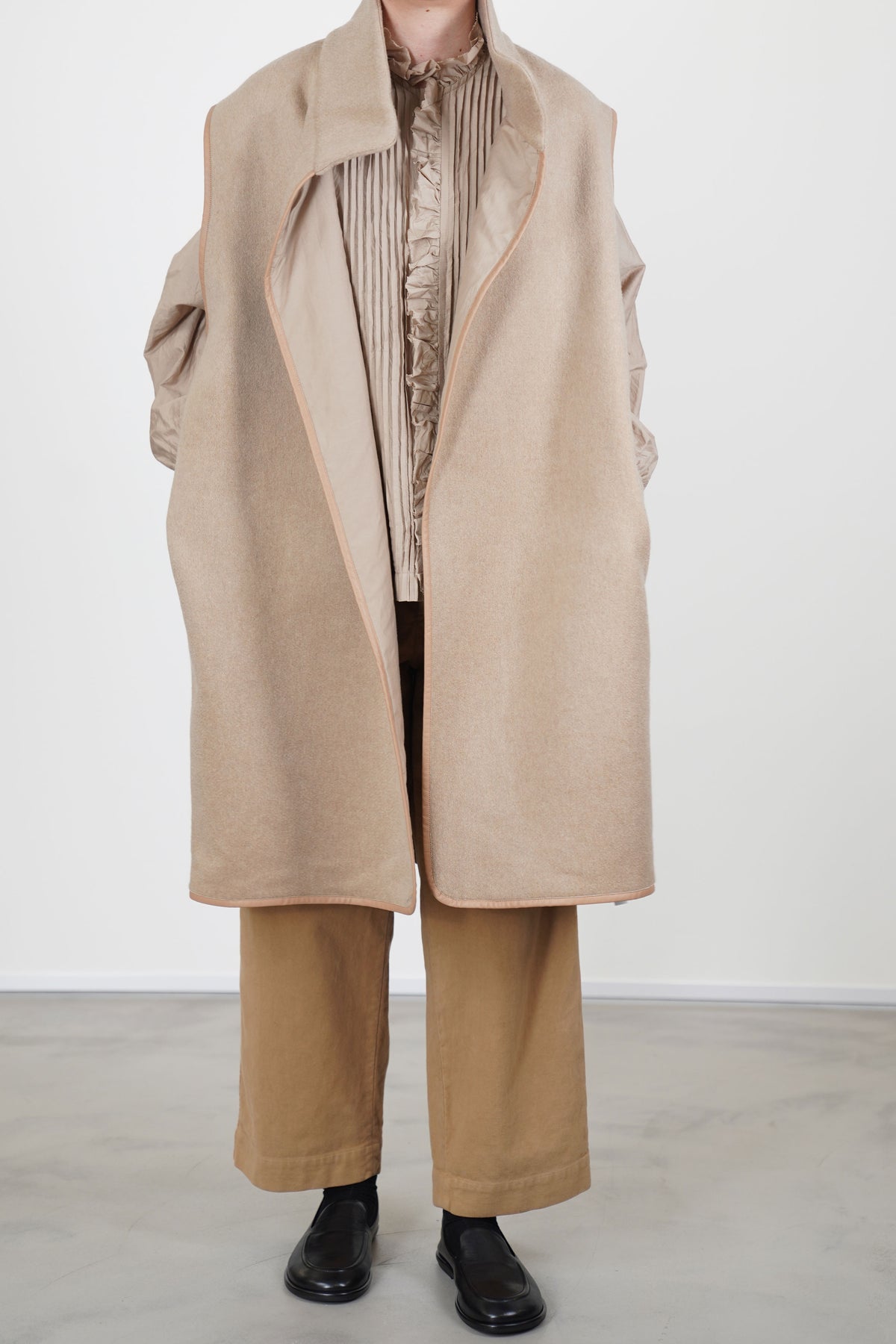 high neck cashmere gilet coat camel