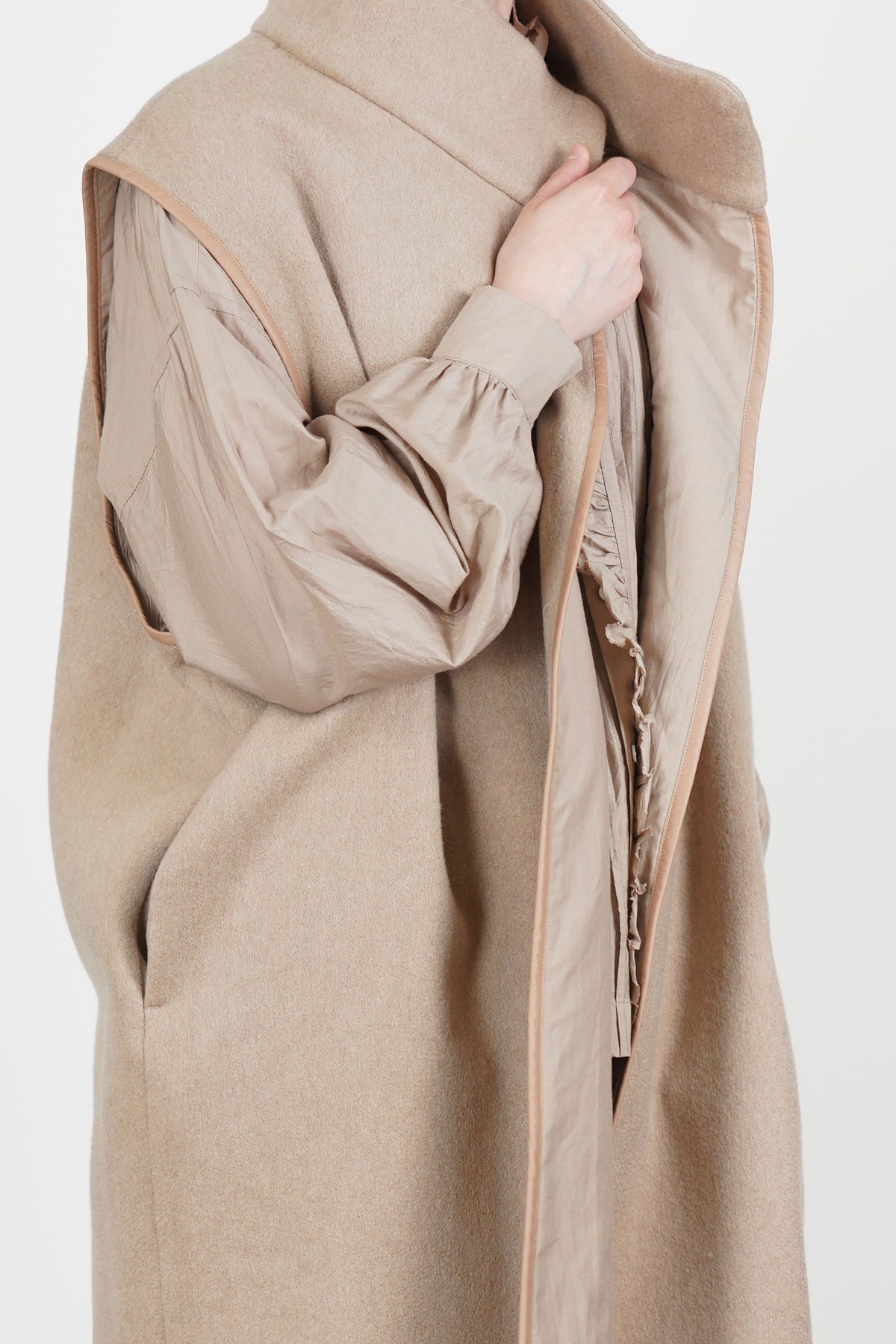 high neck cashmere gilet coat camel