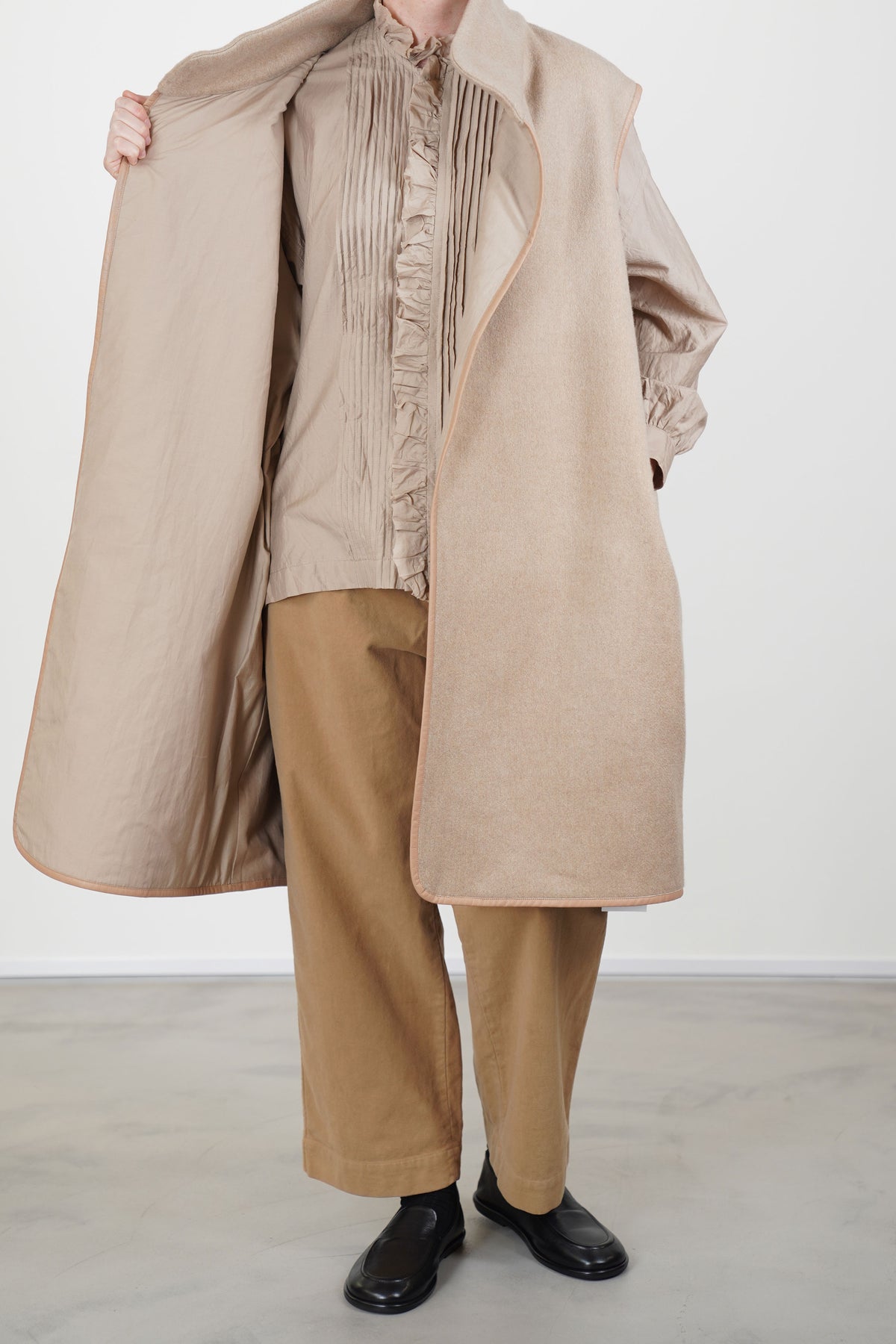 high neck cashmere gilet coat camel