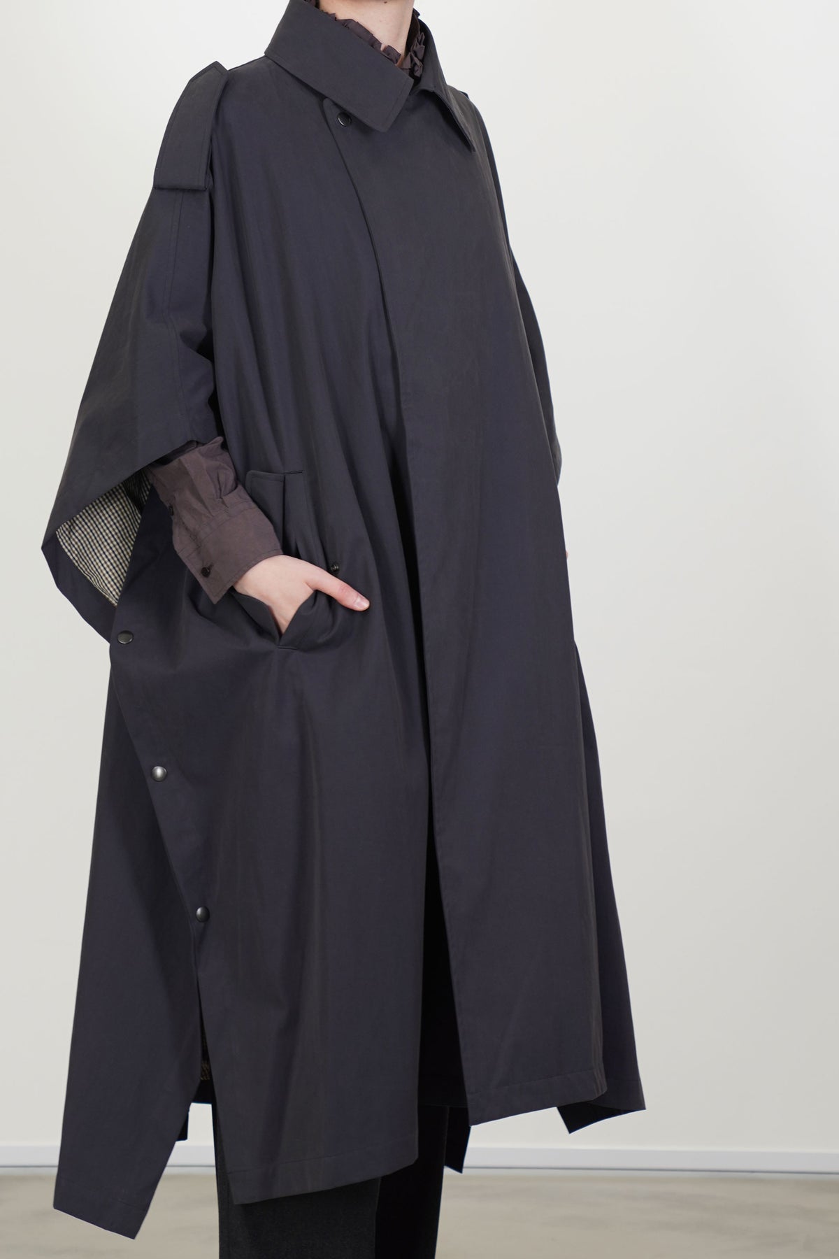 military poncho coat charcoal navy