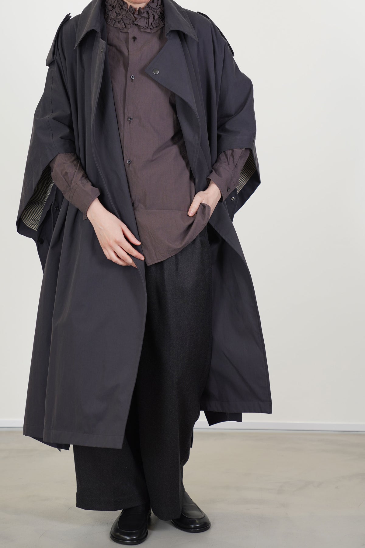 military poncho coat charcoal navy
