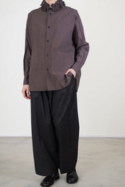 neck ruffle shirt cotton bitter brown