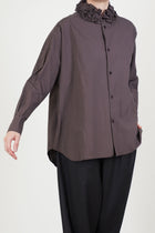 neck ruffle shirt cotton bitter brown