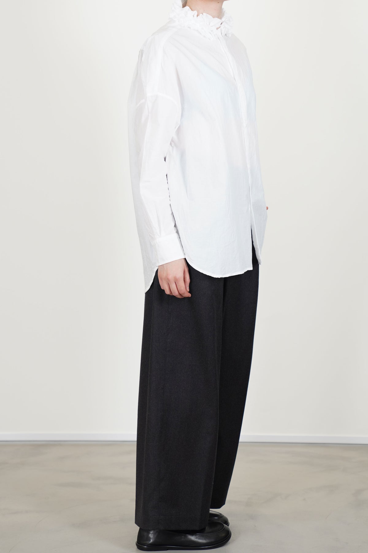 neck ruffle shirt cotton white