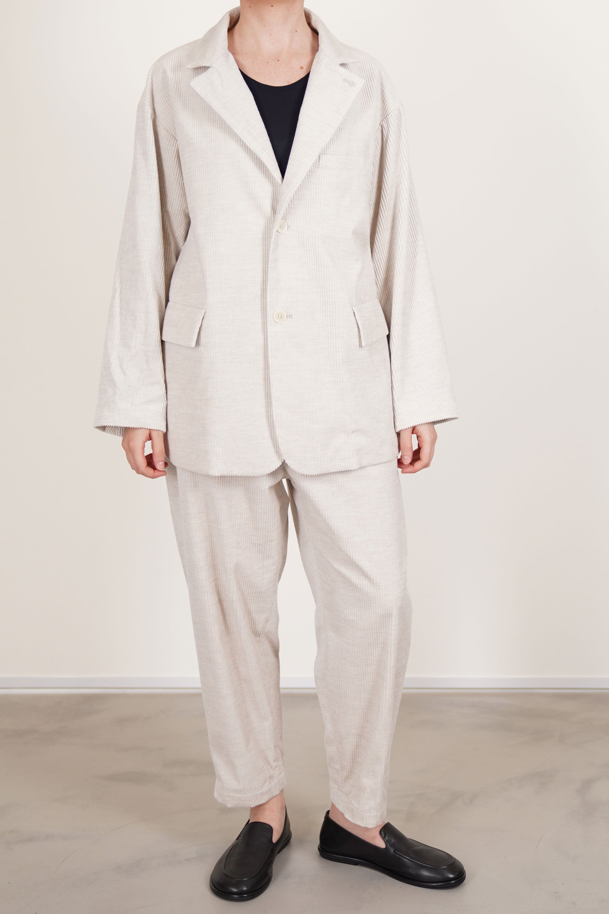 toujours oversized button sack jacket corduroy heather oatmeal