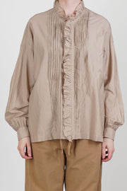 pin tuck ruffle shirt cotton silk cappuccino