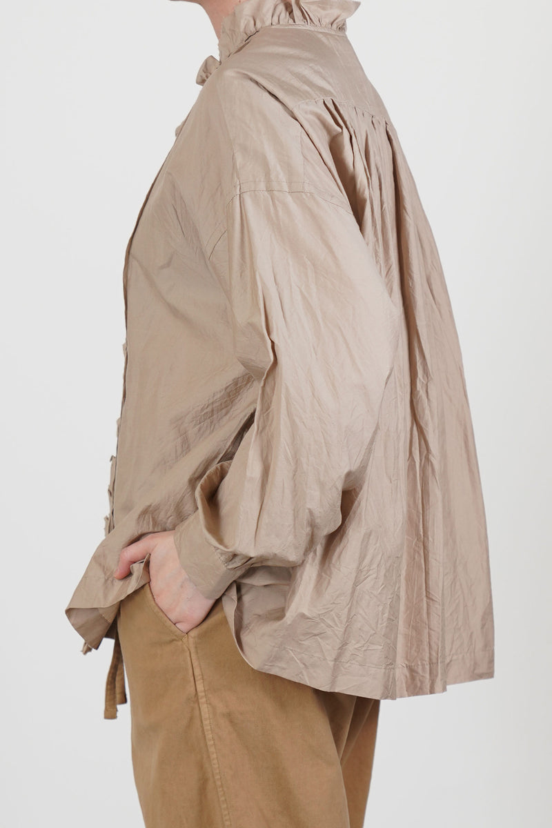 pin tuck ruffle shirt cotton silk cappuccino