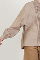 pin tuck ruffle shirt cotton silk cappuccino