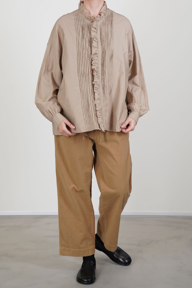 pin tuck ruffle shirt cotton silk cappuccino