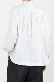 pin tuck ruffle shirt cotton silk smoke white