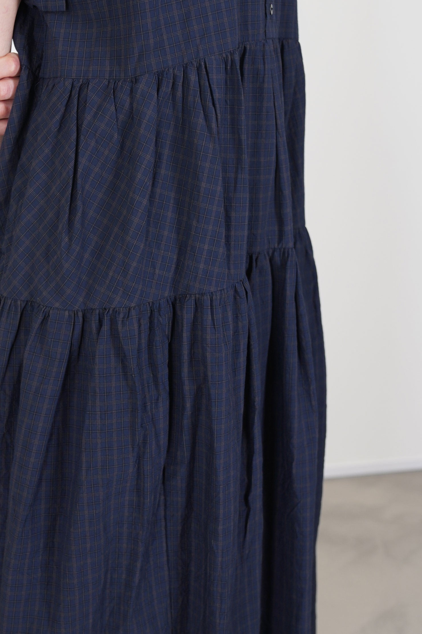 tiered shirt dress navy check