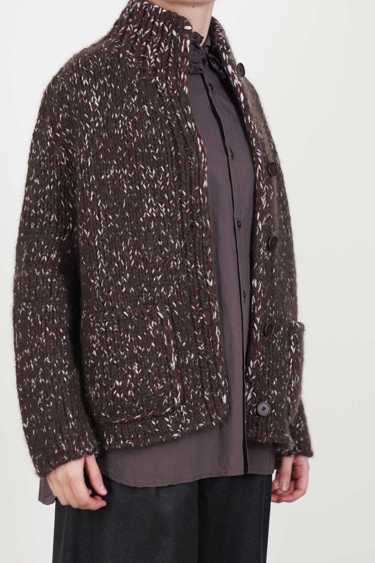 pine cardigan cashmere silk umbra/bordeaux/off-white